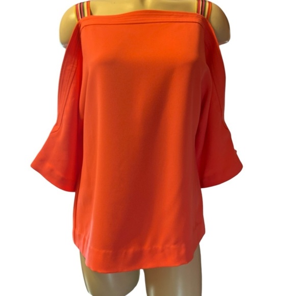 Trina Turk Tops - Trina Turk Cold Shoulder Blouse Size M Coral W Multicolor Strap.